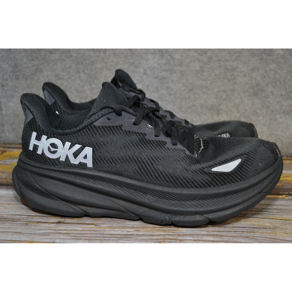Hoka One One Clifton 9 GTX Shoes Womens 10B Black Gore-Tex Running 1141490 BBLC